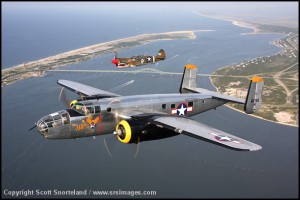 American Airpower Museum's B-25 Miss Hap along with their P-40 on the wing over Long Island. Just a few of the museums's aircraft that will be flying. Photo Scott Snorteland.jpg