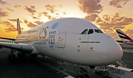 Emirates A380 at sunset. Credit: Emirates