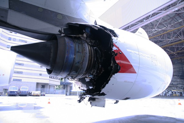The number 2 engine of VH-OQA, which sustained an uncontained failure