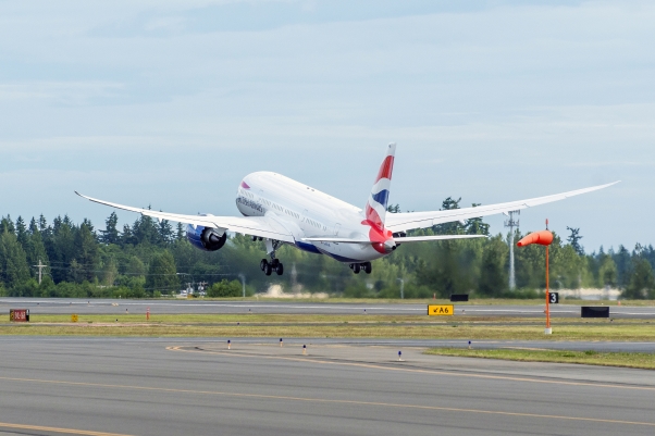 The first British Airways 787 departing Paine Field